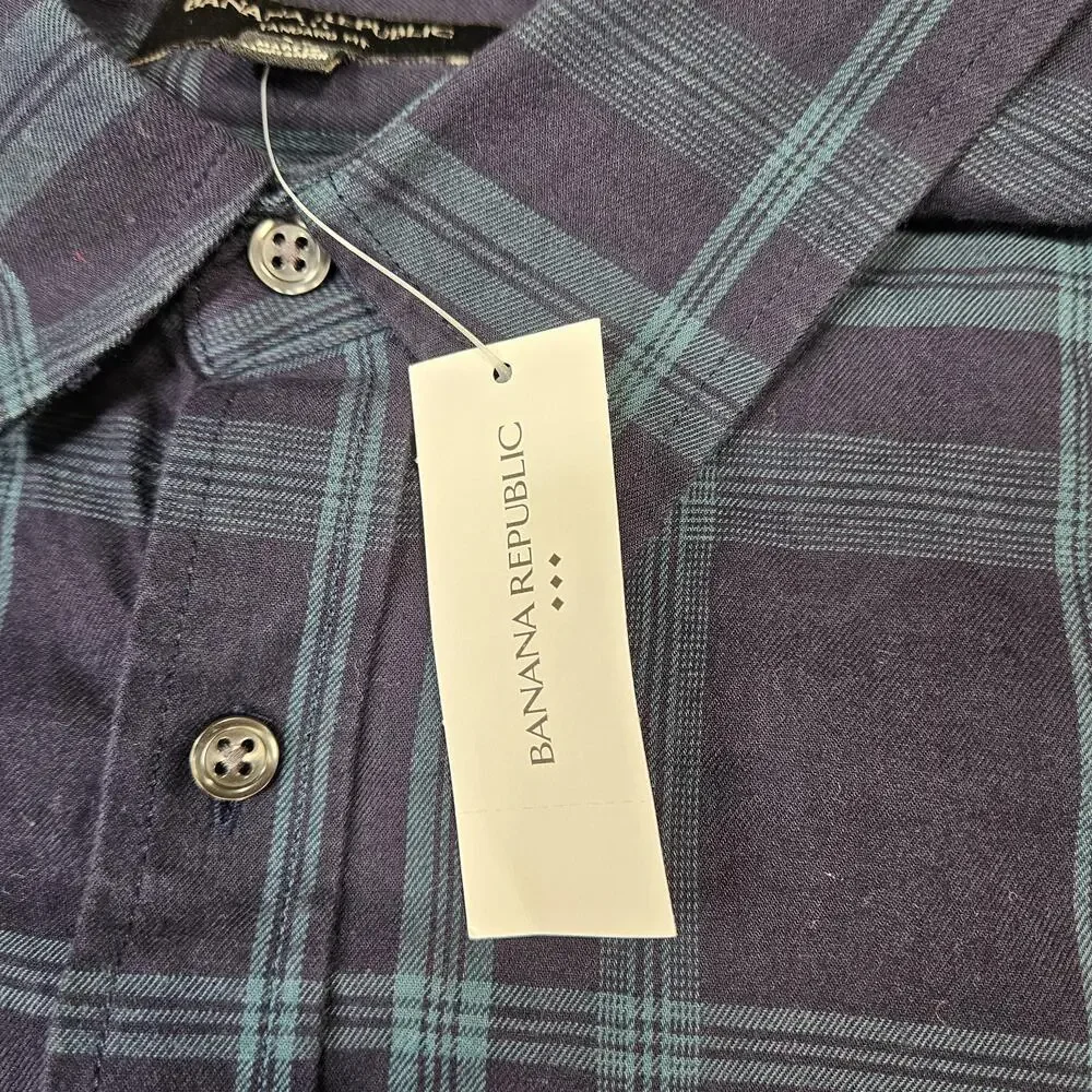 Banana Republic Shirt Mens XL Blue Plaid Flannel Button Up Long Sleeve
